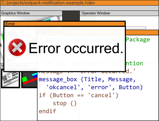 Message box shown with Notification Extension Package für HALCON