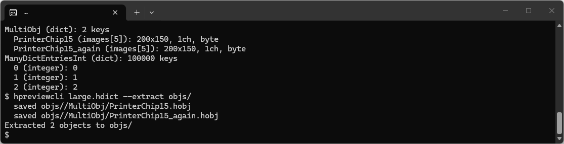 hpreviewcli unter Linux beim Extrahieren iconischer Objekte