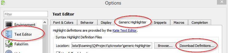 Download of generic highlighter definitions