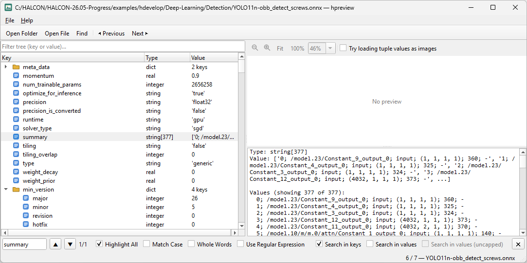 hpreview inspecting the layers of an ONNX deep learning model